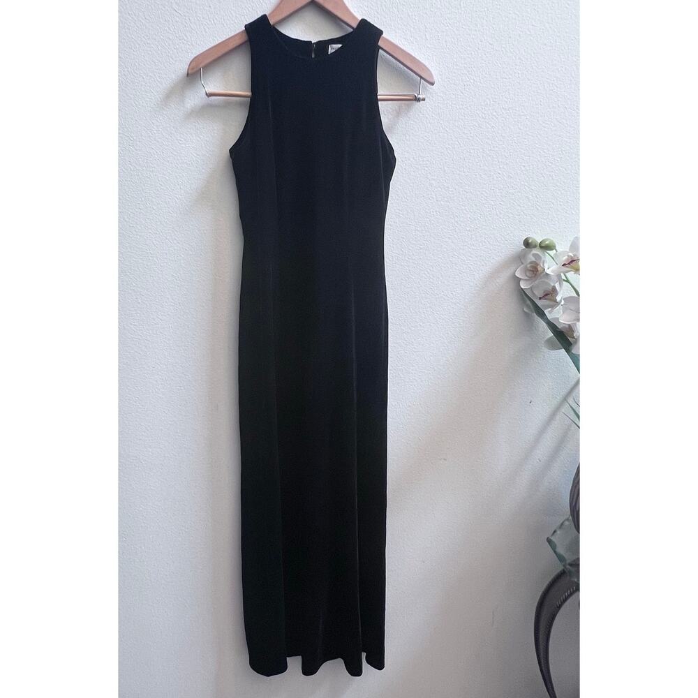 Papell Boutique Black Velvet Maxi Dress Silver Buttons Women's‎ 4 Whimsigoth